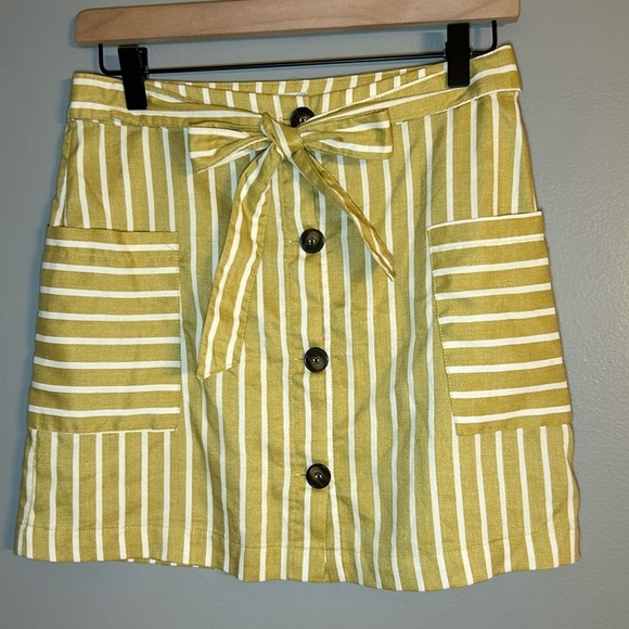Altar'd State Dresses & Skirts - Altar’d State A-Line Button Front Skirt, S, Stripes, Mustard Yellow/Green, Bow